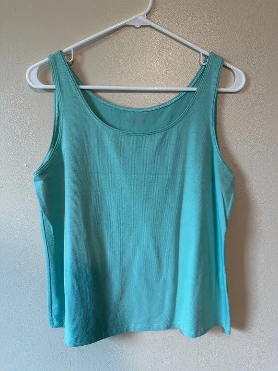 Eileen Fisher Cotton Tank and Linen Cardigan Set in Aqua size medium - Picture 3 of 10